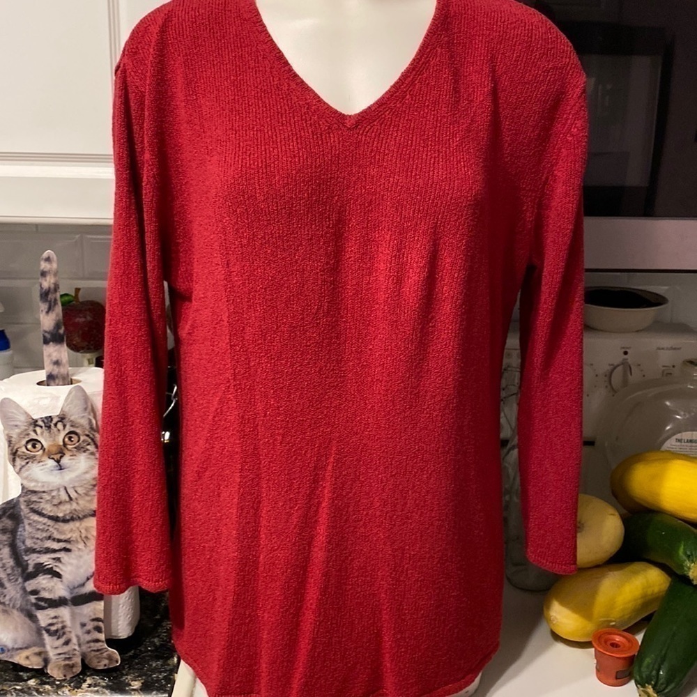 C womens Chico’s solid red stretch 3/4 sleeve regular size knit top size 3